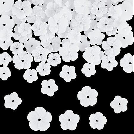 NBEADS 150 Pcs Opaque Resin Flower Beads, 3 Sizes White Flower Resin Bead Caps 5-Petal Floral End Caps for DIY Necklace Earrings Jewelry Making