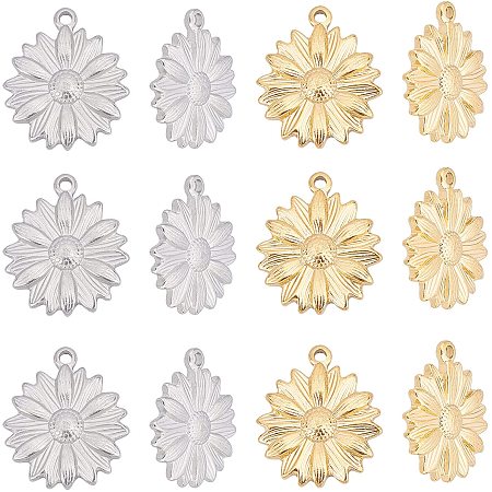 UNICRAFTALE 12pcs 2 Colors Sunflower Pattern Charms Stainless Steel Pendants Metal Sunflower Pendant for Necklace Jewelry Making, Hole 2mm
