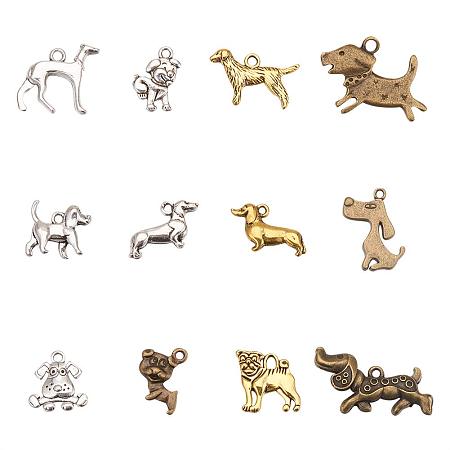 PandaHall Elite 72pcs 12 Styles Tibetan Alloy Animals Dogs Charms Pendants Pet Puppy Dog Beads Charms for DIY Bracelet Necklace Jewelry Making, Antique Silver Bronze Golden