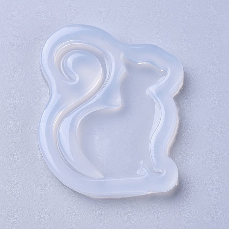 Honeyhandy Silicone Molds, Resin Casting Molds, For UV Resin, Epoxy Resin Jewelry Making, Cat Shape, White, 52x43x7mm, Inner Diameter: 42x35mm