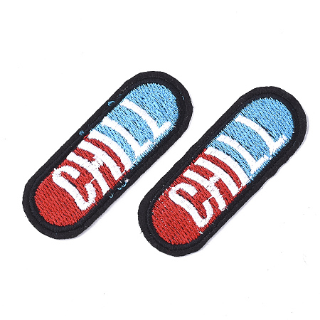 Honeyhandy Computerized Embroidery Cloth Iron On Patches, Costume Accessories, Appliques, Capsule with Chill, Colorful, 60x22.5x1.5mm