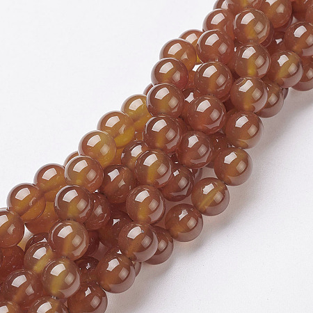 Honeyhandy Gemstone Beads Strands, Carnelian, Dyed, Round, Dark Orange, about 8mm in diameter, hole: 1mm, about 50pcs/strand, 15~16 inch