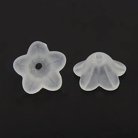 Honeyhandy Chunky White Transparent Frosted Flower Acrylic Beads, about 13mm in diameter, 7mm thick, hole:1mm