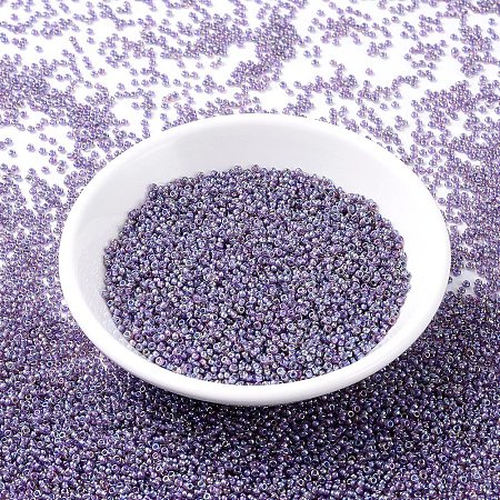 MIYUKI Round Rocailles Beads, Japanese Seed Beads, 11/0, (RR360) Lined Light Amethyst AB, 2x1.3mm, Hole: 0.8mm, about 1111pcs/10g
