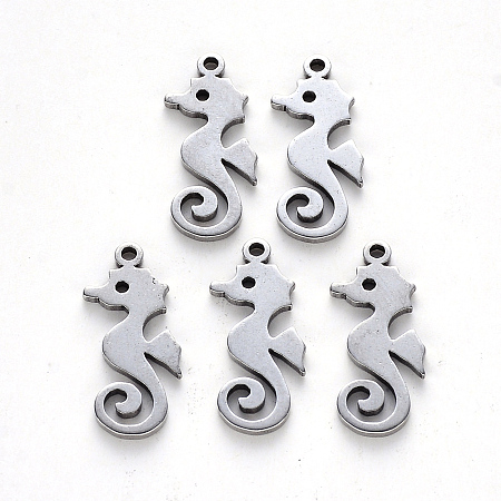 Honeyhandy 304 Stainless Steel Pendants, Laser Cut, Sea Horse, Stainless Steel Color, 17.5x7.5x1mm, Hole: 1.2mm