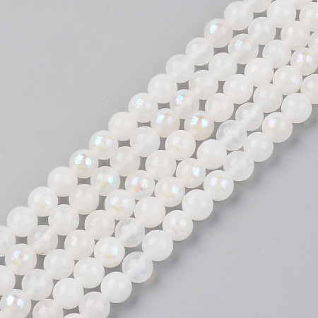 ARRICRAFT Electroplated Natural Moonstone Beads Strands, Round, 6mm, Hole: 1mm, about 61pcs/strand, 14.96 inches(38cm)