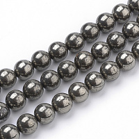 Arricraft Natural Pyrite Beads Strands, Round, 6mm, Hole: 1mm, about 70pcs/strand, 15.7 inches(39.8cm)