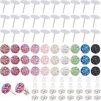 CHGCRAFT 100 Pcs 10 Colors Round Stud Earrings Stainless Steel Druzy Studs Earrings Set 8mm Resin Cabochons with 100pcs Trays 400pcs Steel Ear Nuts 400pcs Plastic Ear Nuts for Women Girls
