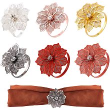 GORGECRAFT 6 Styles Alloy Napkin Rings Set of 12 Hollow Out Flower Napkin Ring Holders Rhinestone Flower Holiday Serviette Buckles Table Decor for Wedding Party Holiday Dinner Delicate Decor Favor