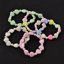 Honeyhandy Opaque Acrylic Beaded Stretch Kids Bracelets, with Imitation Pearl Acrylic Beads, Mixed Color, 43mm