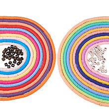 Flat Round Eco-Friendly Handmade Polymer Clay Beads, Disc Heishi Beads for Hawaiian Earring Bracelet Necklace Jewelry Making, with Cube Acrylic Beads, Mixed Color, 6x1mm, Hole: 2mm, about 380~400pcs/strand, 17.7 inch, 20 colors, 1 strand/color, 20 strands