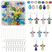 DIY Faceted Beads Earring Making Kit, Including Alloy & Glass Beads, Iron Earring Hooks & Pins, Mixed Color, 98pcs/box