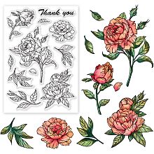 BENECREAT Thanksgiving Theme Clear Stamps, Flower Peony Pattern PVC Silicone Stamps for for DIY Scrapbooking, Photo Album Decorative, Cards Making, 6.3x4.3 inch