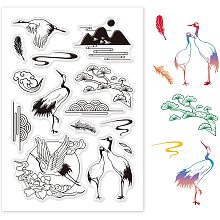 GLOBLELAND Red-Crowned Crane Clear Stamps Landscape Silicone Stamp for Card Making Decoration and DIY Scrapbooking