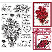 GLOBLELAND Roses Clear Stamps Love Words Silicone Stamps Valentine's Day Rubber Transparent Rubber Seal Stamps for Card Making DIY Scrapbooking Photo Album Decoration