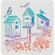 FINGERINSPIRE Bird House Drawing Painting Stencils Templates (11.8x11.8inch) Square Birdhouse Stencils Decoration Plastic Bird Stencil for Painting on Wood, Floor, Wall, Fabric