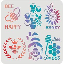 FINGERINSPIRE Bee Stencils 11.8x11.8inch Plastic Bee with Wreath Stencil Beehive Honey Sunflowers Pattern Stencils Happy Sweet Bee Stencils for Painting on Wood, Floor, Wall and Tile