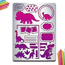 MAYJOYDIY Dinosaur Metal Journal Stencil Dinosaur Dialog Box Metal Stencil 5.5×7.5inch Reusable Stainless Steel Painting Template for DIY Wood Carving Engraving Painting Scrapbooking