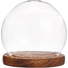 CHGCRAFT Round Shape Glass Cloche Globe Display Dome Cover Terrarium with Wood Base Decorative Display Case for Eternal Flower Plant Garage Kits Display, 4.6x4.4 inch