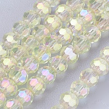 Honeyhandy Electroplate Glass Beads Strands, AB Color Plated, Faceted Round, Beige, 3mm, Hole: 1mm, about 100pcs/strand, 11.5 inch