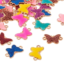 PandaHall Elite 32Pcs 8 Colors Alloy Enamel Connector Charms, Butterfly Links, Light Gold, with Glitter Powder, Mixed Color, 13x21mm, Hole: 1.9mm, 4pcs/color