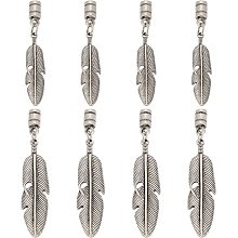 CHGCRAFT 8Pcs 2Size Alloy Bolo Tie Tips Vintage Feather Bolo Tie Tips for Crafting Jewelry Findings Making Accessory for DIY Bolo tie Necklace Bracelet Antique Silver Inner Diameter 5mm