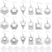 CHGCRAFT 24Pcs 6 Styles Earrings Wire Hooks Blanks 12mm Stainless Steel Bezel Trays with Round Clear Glass Cabochons Setting Earring Blank for DIY Earring Jewelry Making