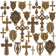 PandaHall Elite DIY Jewelry Making Finding Kit, Including 90Pcs 15 Styles Tibetan Style Pendants & Connector Charms, Crucifix Corss & Oval & Jesus, Antique Bronze, 6Pcs/style