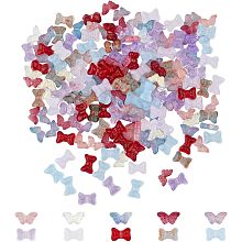 SUPERFINDINGS 200Pcs 10 Styles Transparent Spray Painted Glass Beads Bowknot Butterfly Mixed Color Charms Bow Knot Pink Purple Beads for Necklace Bracelets Earrings Making