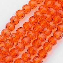 Honeyhandy Transparent Glass Bead Strands, Imitate Austrian Crystal, Faceted, Round, Orange Red, 4mm, Hole: 1mm, about 96~100pcs/strand, 14~14.5 inch