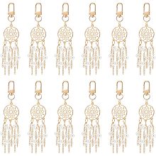 NBEADS 12 Pcs Pearl Bead Dream Catcher Keychain, Alloy Woven Net with Feather Pendant Charms with Pearl Tassel and Swivel Clasp for DIY Jewelry Crafts Hanging Decorations, Light Gold