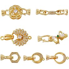 SUPERFINDINGS 7 Styles Brass Micro Pave Cubic Zirconia Fold Over Clasps Golden Flower Bowknot Extender Clasp Closure Hexagon End Caps for Bracelet Necklace Jewelry Extender