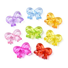 Transparent Acrylic Beads, Bowknot, Mixed Color, 25x34x12mm, Hole: 4mm, about 90Pcs/500g