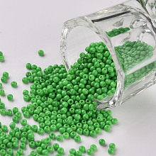 Honeyhandy 11/0 Grade A Round Glass Seed Beads, Baking Paint, Light Green, 2.3x1.5mm, Hole: 1mm, about 48500pcs/pound