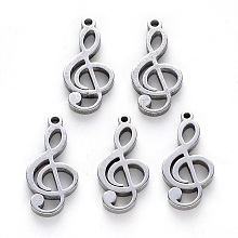 Honeyhandy 304 Stainless Steel Pendants, Laser Cut, Musical Note, Stainless Steel Color, 17x8x1mm, Hole: 1mm