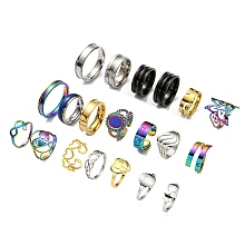 Honeyhandy Stainless Steel Finger Rings, Mixed Shapes, Mixed Color, 1.5~20mm, Inner Diameter: 16.8~23.2mm