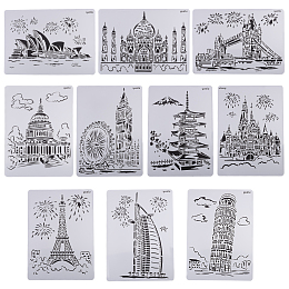 Gorgecraft Plastic Drawing Painting Stencils Templates, Famous Buildings Theme, White, 29x21x0.02cm, 10pcs/set