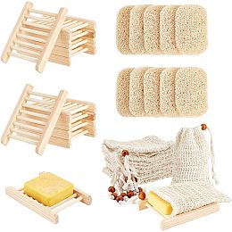 AHANDMAKER 30 Packs Soap Saver Bag Holder Set Included 10pcs Natural Wooden Soap Case Holder 10pcs Oval PVC Soap Saver Pads 10pcs Ramie Soap Bag for Bath Toilet Kitchen Hotel