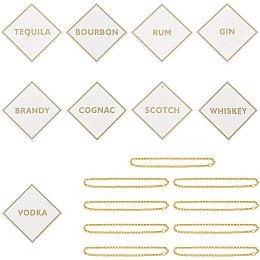 OLYCRAFT 9 Sets Leather Decanter Liquor Tags with Stainless Chains Liquor Labels Tags Alcohol Name Tags for Liquor Bottle Tequila Cognac Scotch Gin Vodka Rum Whiskey Brandy and Bourbon - Gold & White