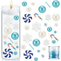 BENECREAT 170PCS Christmas Vase Fillers Pearl, Blue White Floating Pearl Beads with Snowflake Lollipop, Vase Centerpiece for Vase Fillers Party Table Scatter Wedding Home Display