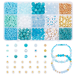 Nbeads DIY Beads Jewelry Making Finding Kit, Including Brass & Acrylic & Seed & Synthetic Turquoise & Polymer Clay & Iron Corrugated Beads, Round & Flat Round & Disc, Turquoise