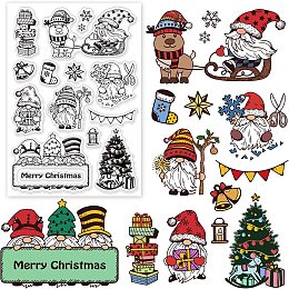 BENECREAT Merry Christmas PVC Plastic Stamps, Gifts Christmas Tree Christmas Gnome Clear Stamp for DIY Scrapbooking, Photo Album Decorative, Cards Making, 6.3x4.3inch