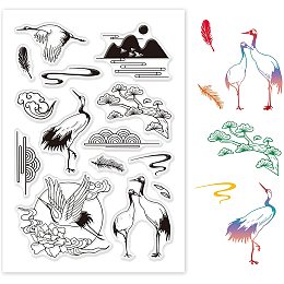 GLOBLELAND Red-Crowned Crane Clear Stamps Landscape Silicone Stamp for Card Making Decoration and DIY Scrapbooking