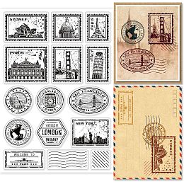 PandaHall Elite Postage Clear Stamps for Card Making, Postmark Clear Rubber Stamps Building Bridge Travel Stamps Paper Craft Stamp Postmark Stamps for DIY Scrapbooking Album Decor Crafting Decoration