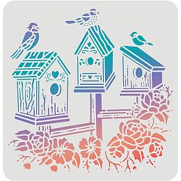 FINGERINSPIRE Bird House Drawing Painting Stencils Templates (11.8x11.8inch) Square Birdhouse Stencils Decoration Plastic Bird Stencil for Painting on Wood, Floor, Wall, Fabric