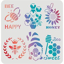 FINGERINSPIRE Bee Stencils 11.8x11.8inch Plastic Bee with Wreath Stencil Beehive Honey Sunflowers Pattern Stencils Happy Sweet Bee Stencils for Painting on Wood, Floor, Wall and Tile