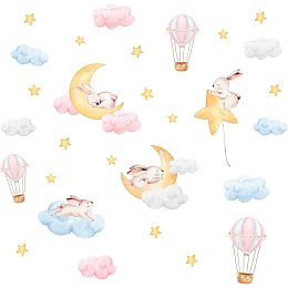 SUPERDANT Colorful Cloud Rabbit Wall Sticker Moon and Star Wall Decor Hot Air Balloon Wall Decals Vinyl Wall Art Decal for for Baby Room Bedroom Living Room Nursery Kindergarten Decorations