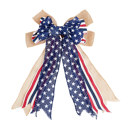 GORGECRAFT Polyester & Burlap Bowknots, with Iron Twist Tie, Independence Day Decorations, Medium Blue, 400x270x47mm