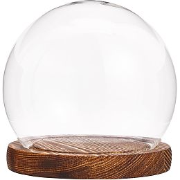 CHGCRAFT Round Shape Glass Cloche Globe Display Dome Cover Terrarium with Wood Base Decorative Display Case for Eternal Flower Plant Garage Kits Display, 4.6x4.4 inch