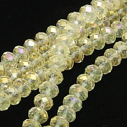 Honeyhandy Electroplate Glass Beads Strands, AB Color Plated, Faceted, Rondelle, Beige, 6x4mm, Hole: 1mm, about 85~88pcs/strand, 16.1~16.5 inch(41~42cm)